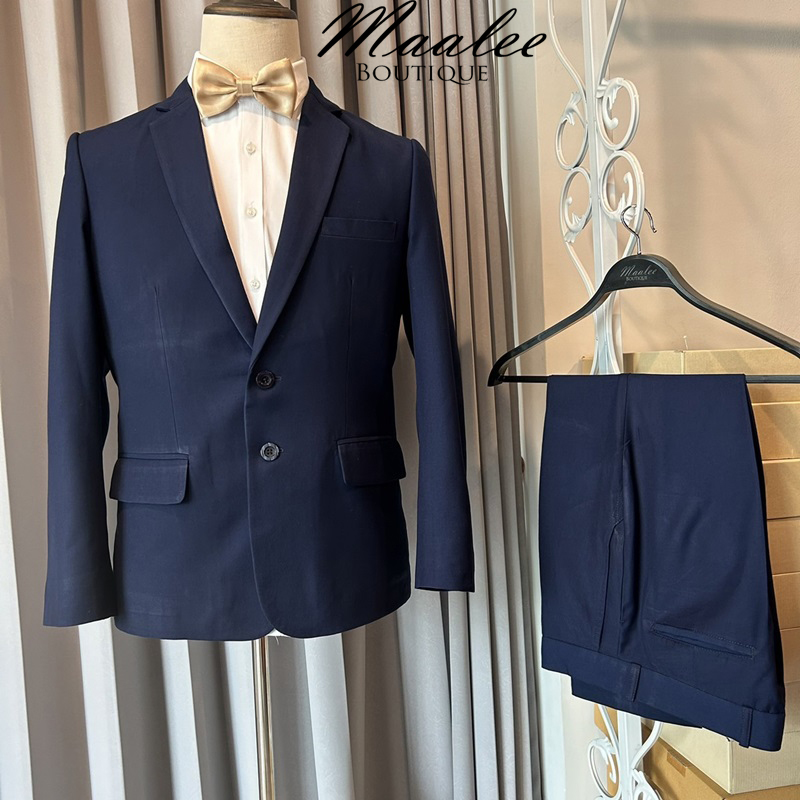 สูทตัดเช่า ชุดสูทชาย 2 กระดุม สีน้ำเงินเข้ม (ไม่ใช่สีกรมท่า) งานเนี๊ยบ ไม่มีเสื้อกั๊ก