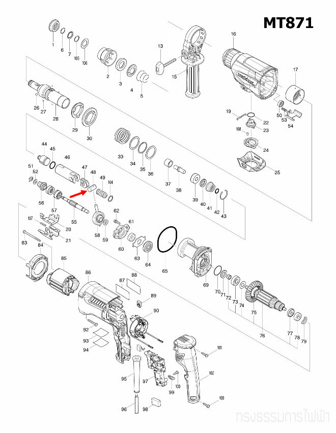 PISTON JOINT สว่านโรตารี่ Maktec มาคเทค, Makita มากีต้า MT871, M8701, M8701B [#48], HR2021 [#34] Pn.324215-8 (แท้) ##