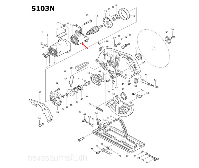 ฟิลคอยล์ เลื่อยวงเดือน มากีต้า Makita รุ่น 5103N, 5201N, 5401N Pn.524558-0 (แท้) ## (**)