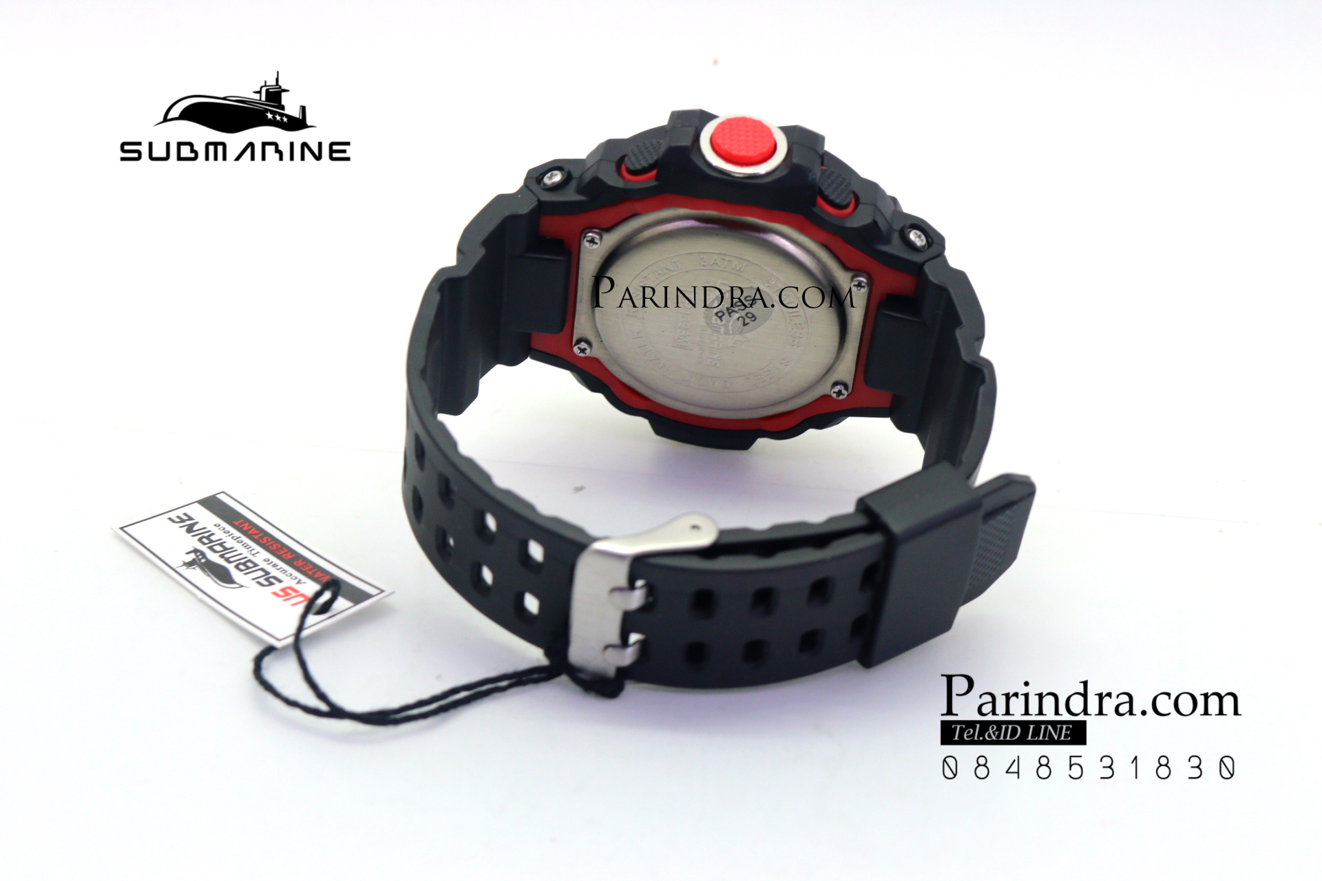 นาฬิกา US submarine รุ่น TP1328M สีดำตัดแดง พื้นหลังดำ