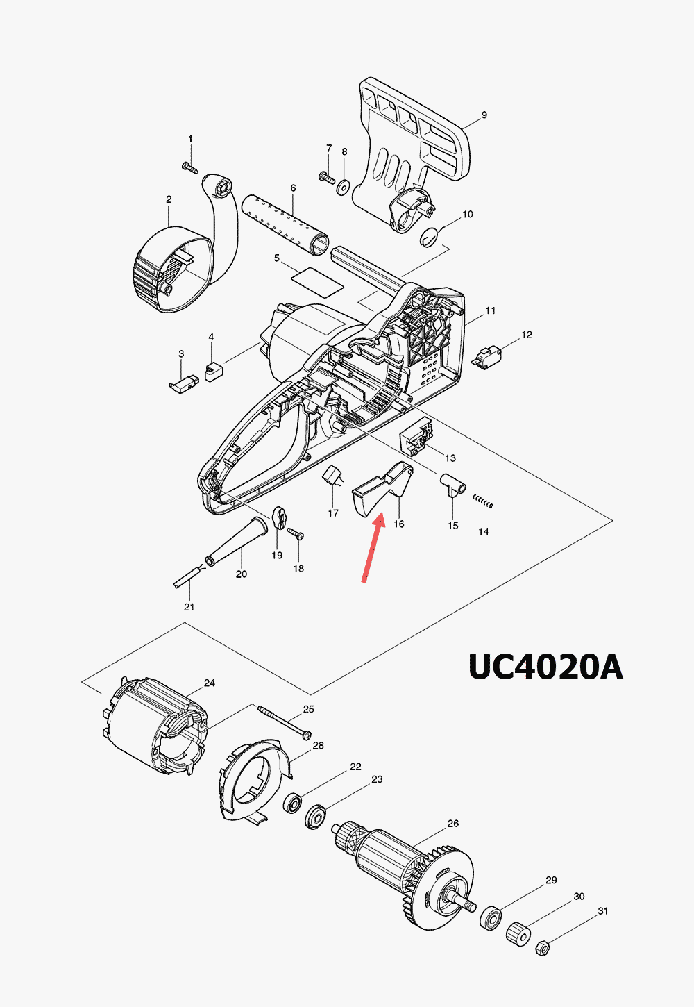 SWITCH LEVER สวิทช์คันโยก Makita UC3020A, UC4020A #16 Pn.416708-0 (แท้) ##