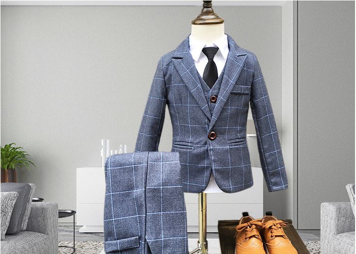 Pre-order ชุดสูทเด็กชาย สีเทาลายตาราง แบบเท่น่ารัก