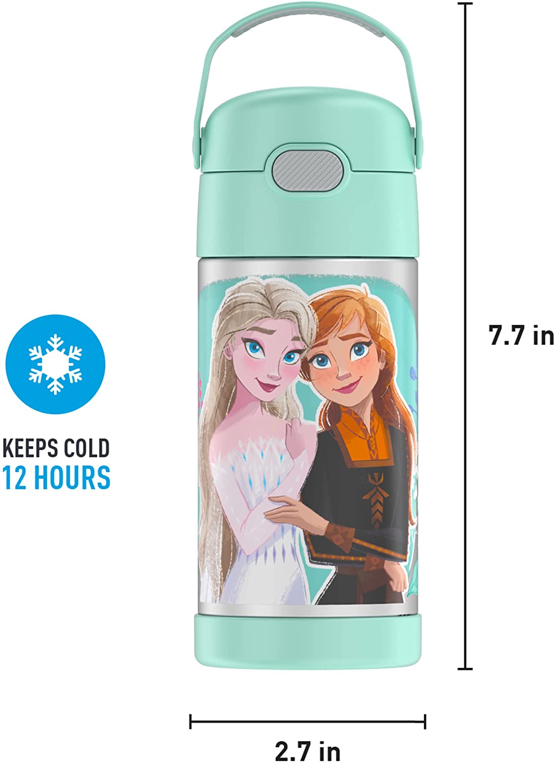 กระติกดูดน้ำแตนเลสหุ้มฉนวนสุญญากาศยี่ห้อ Thermos ของแท้ขนาด 12 ออนซ์ ลาย Frozen 2