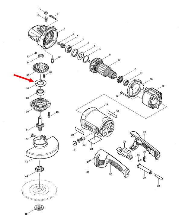 แผ่นรองลูกปืน Maktec, Makita MT900, MT901, GA7020, GA7030, GA9030, Maktec-มาคเทค MT902 [#37] Pn.285724-1 (แท้)+