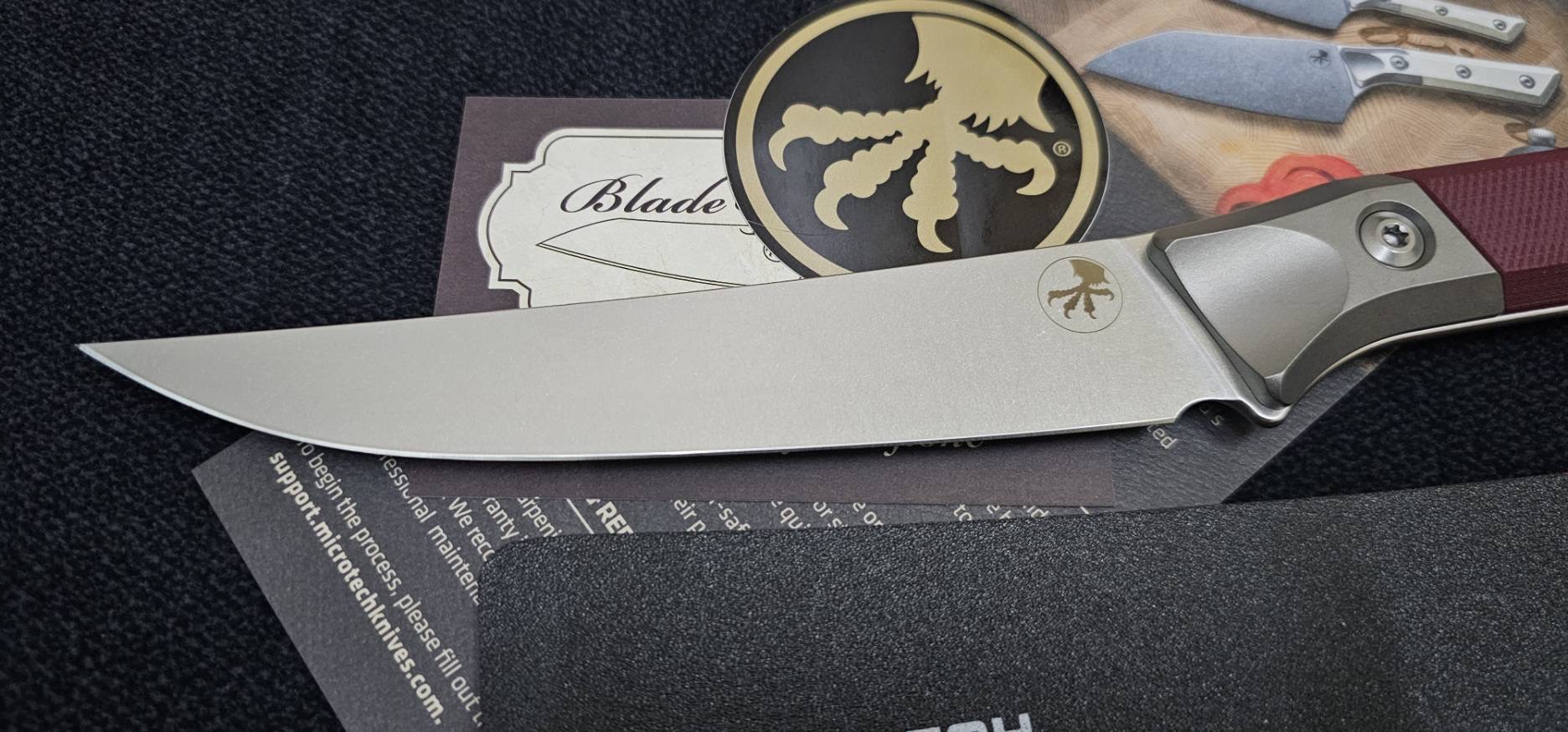 MICROTECH 3100B-10MR 6.125" BONING KNIFE STONEWASH STANDARD TITANIUM BOLSTER MERLOT G-10