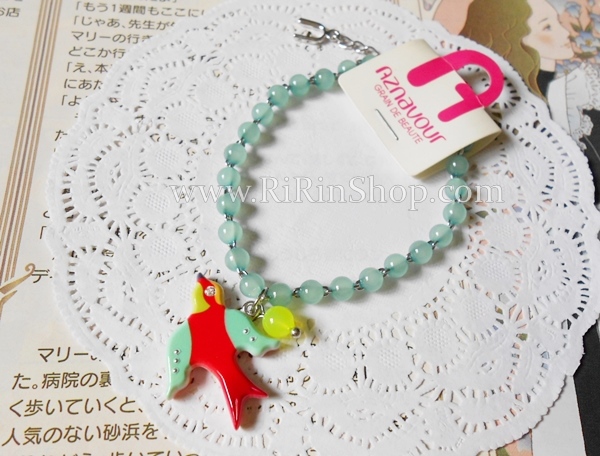 Aznavour & GraindeBeaute สร้อยข้อมือเซลลูโลสจี้นกแต่งคริสตัล Swarovski (Mint)
