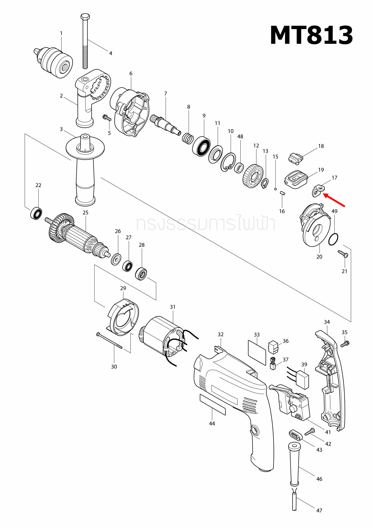 ตัวปรับกระแทก, ขาปรับเหล็ก สว่าน Maktec มาคเทค MT811, MT813 [#17] Pn.345228-6(แท้) #I13