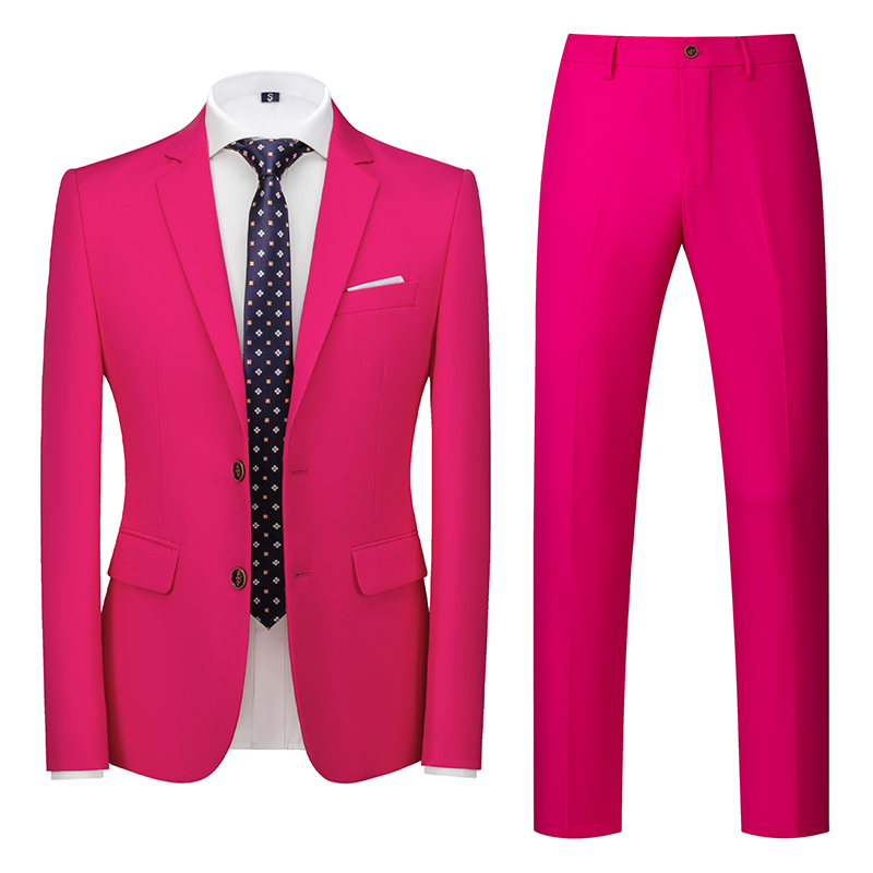 Pre-order เสื้อสูทชาย สีชมพูHotpink ทรงสลิม สไตล์เกาหลี