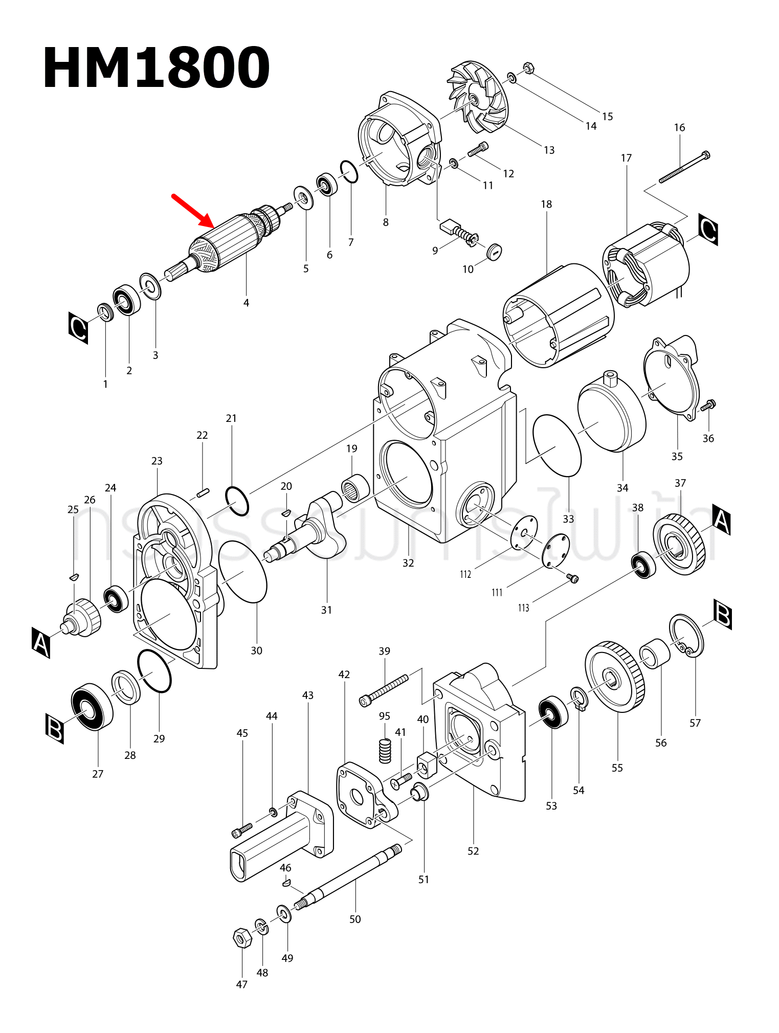 ทุ่น เครื่องสกัดคอนกรีต Makita มากีต้า HM1800 (แท้) ##
