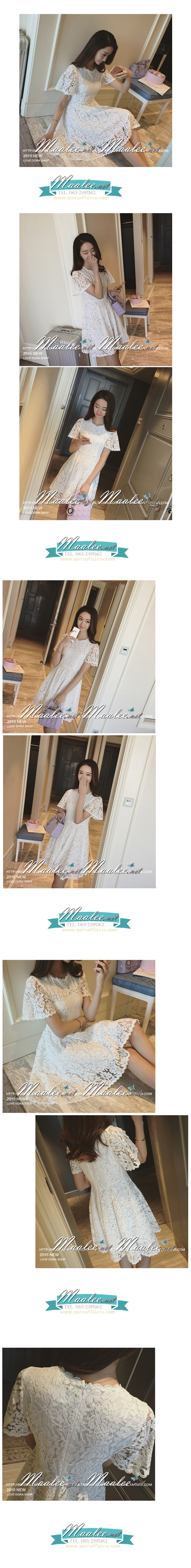 พร้อมส่ง ชุดมินิเดรส/ชุดเดรสสั้น สีขาว แขนสั้น ลูกไม้เนื้อนิ่มทั้งชุด สวยหวาน (ซิปหลัง)