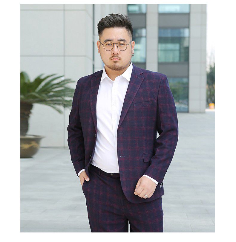 Pre-order ชุดสูทชาย พลัสไซส์ ลายตารางสีกรมท่า