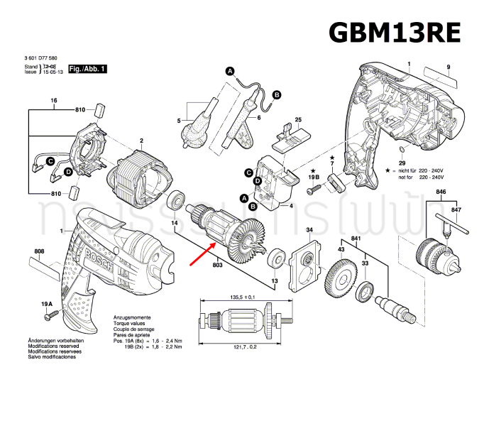 ทุ่น สว่านไฟฟ้า Bosch บอช GBM 13 RE [#803] Pn.2609120339 (แท้)##
