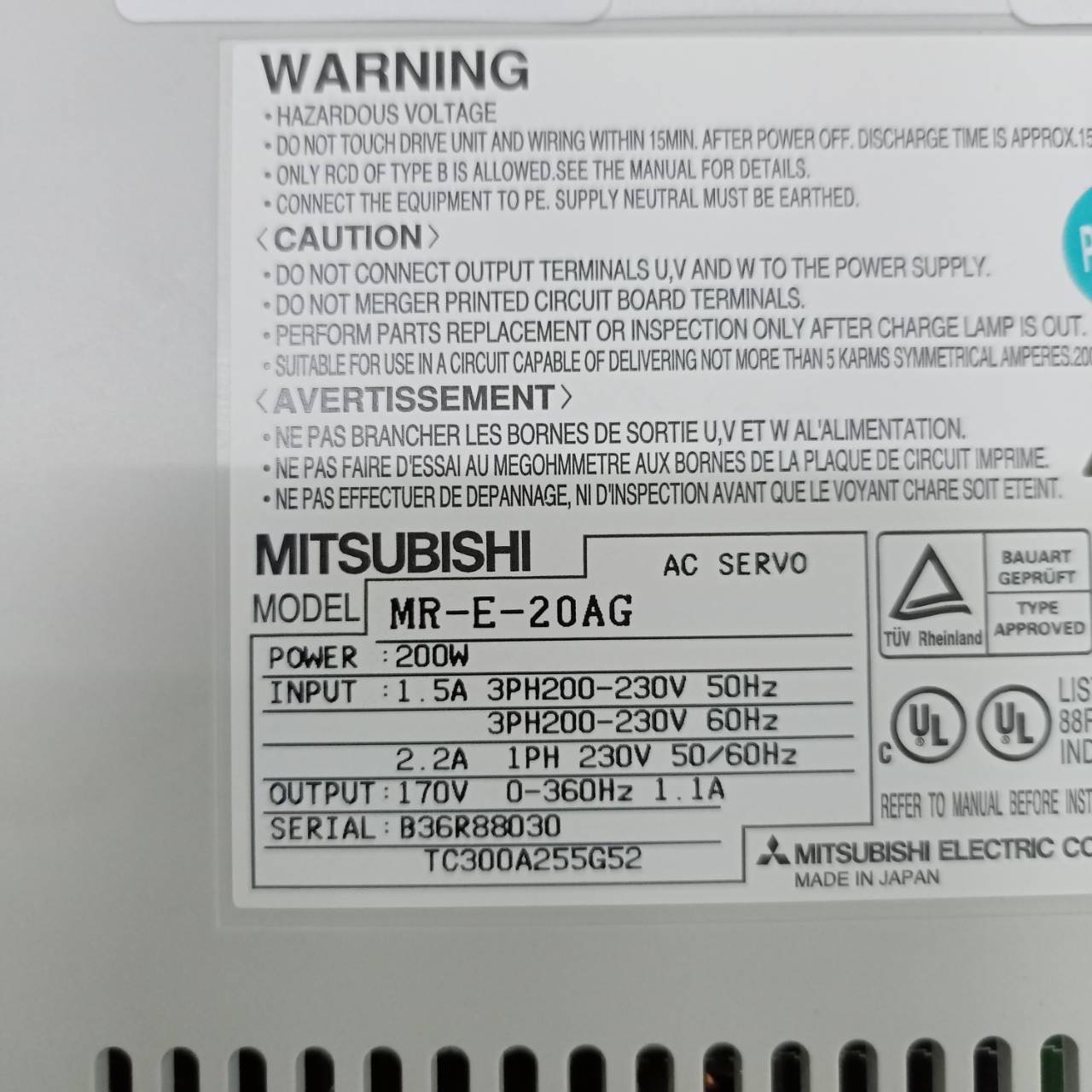 MR-E-20AG SERVO DRIVE " MITSUBISHI "