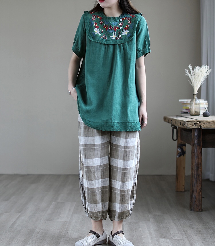เสื้อผ้าลินินลายปักแต่งลูกไม้