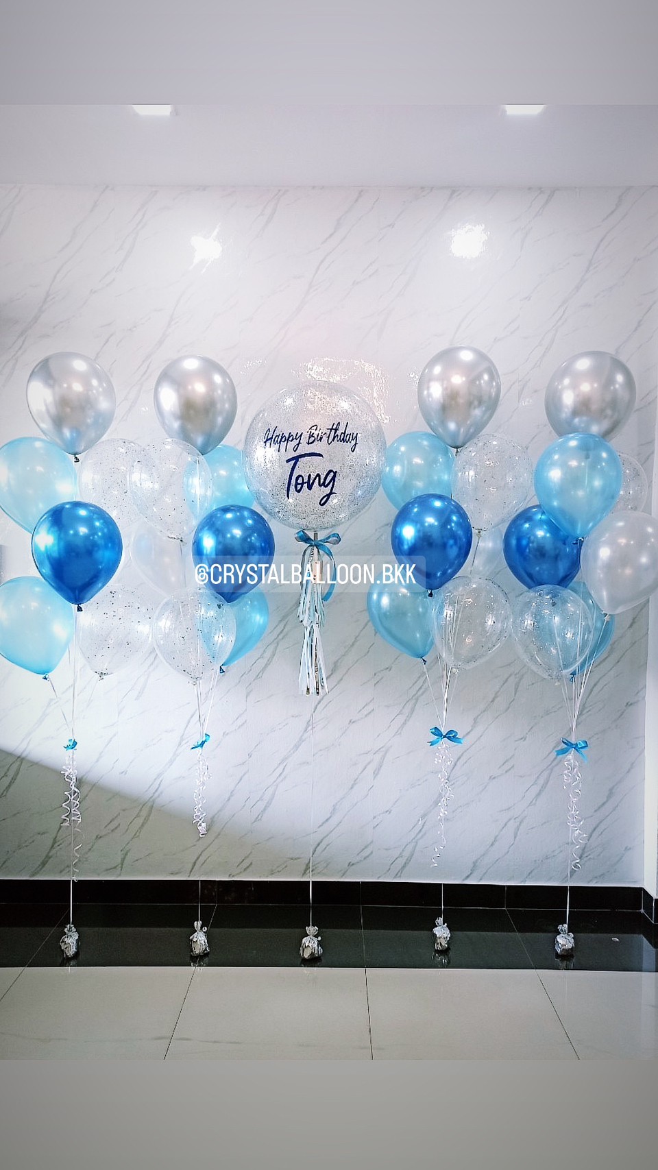 ลูกโป่ง วันเกิด Bubble ขนาด 24" Theme น้ำเงิน-ฟ้า พร้อม ช่อลูกโป่ง ช่อ 7 ลูก 4 ช่อ,ลูกโป่งใส ใส่กลิตเตอร์ พร้อมตกเเต่ง สามารถเปลี่ยนสีลูกโป่ง/เปลี่ยนข้อความ/เปลี่ยนขนาดได้