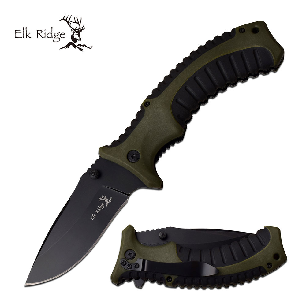 มีดพับ Elk Ridge #ER-A934GN SPRING ASSISTED KNIFE สีเขียวตัดดำ ของแท้