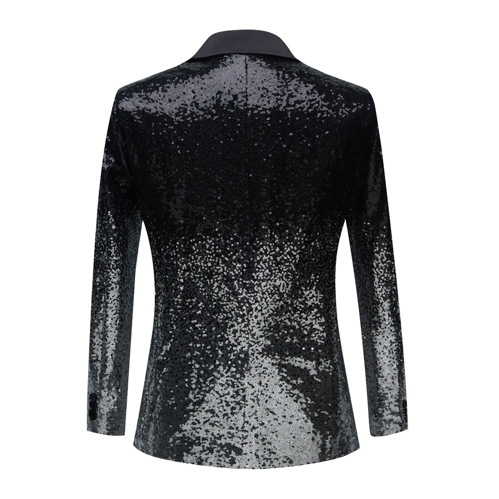 Pre-order เสื้อสูทชาย สูทแฟชั่น สูทกลิตเตอร์ไล่สี สีดำเงิน