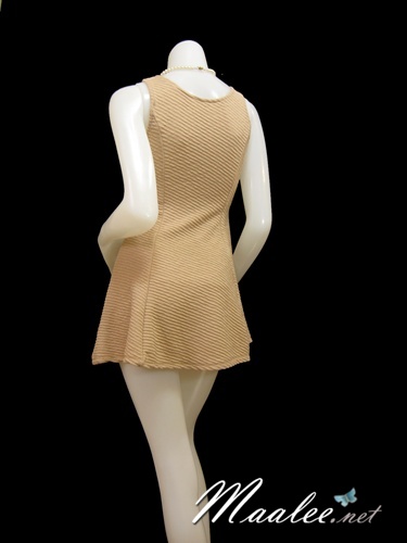 Sale ชุดเดรสสั้น แต่งซิปสีทอง Mini Skirt สีเนื้อ ผ้าลายทางเล็กๆ