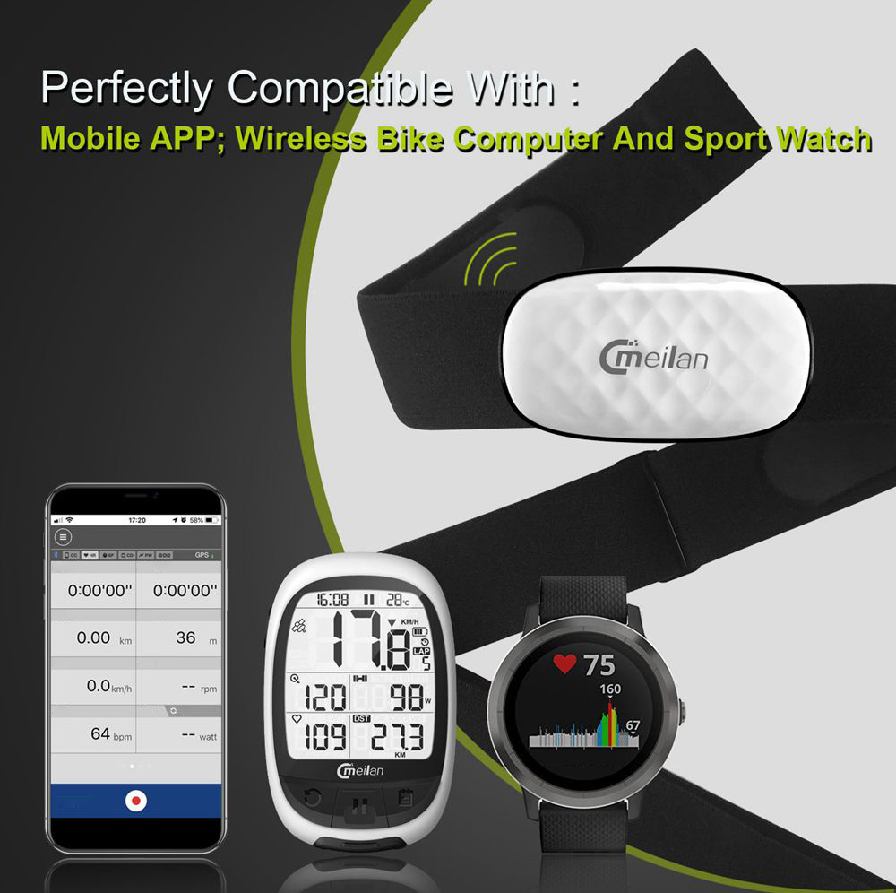 สายคาดอก Meilan C5 Heart Rate Monitor Fitness Tracker BT/ANT+ Cordless for Sports Bike Computer Phone