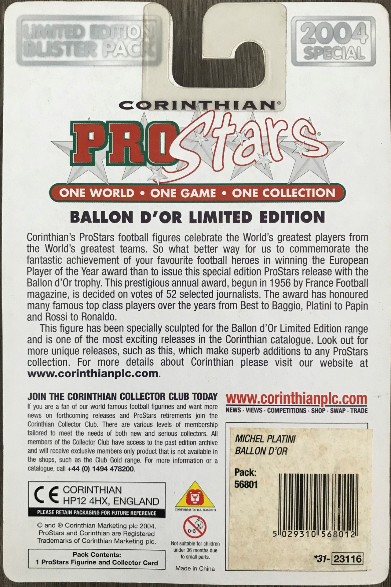 ตุ๊กตาโมเดลนักฟุตบอล ม.พลาตินี่ สโมสรยูเวนตุส โครินเธียน โปรสตาร์ - Ballon d'Or Limited Edition Series ใหม่ / M.PLATINI JUVENTUS Football Club Corinthian ProStars Football Figure - Ballon d'Or Limited Edition Series NEW