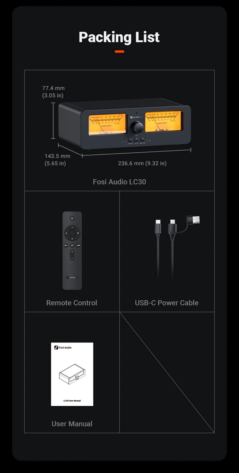 Fosi Audio LC30 ตัวสลับ ลำโพง เครื่องขยายเสียง พร้อมจอแสดงผล VU meters รีโมทควบคุมระยะไกล