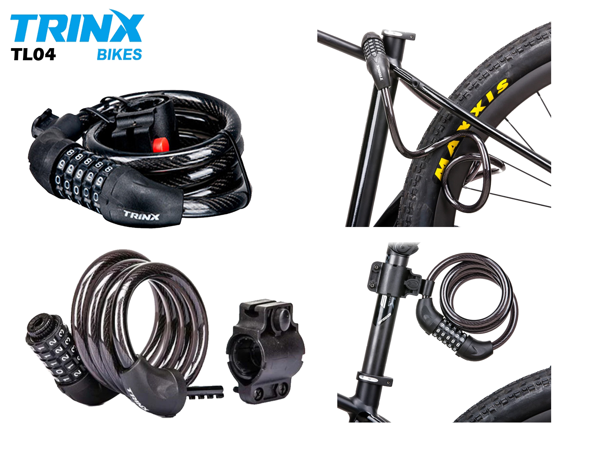 สายล็อครถจักรยาน TRINX รุ่น E-TL04 แบบตั้งรหัส 5ตัว ขนาด 12มม.x1.20ม