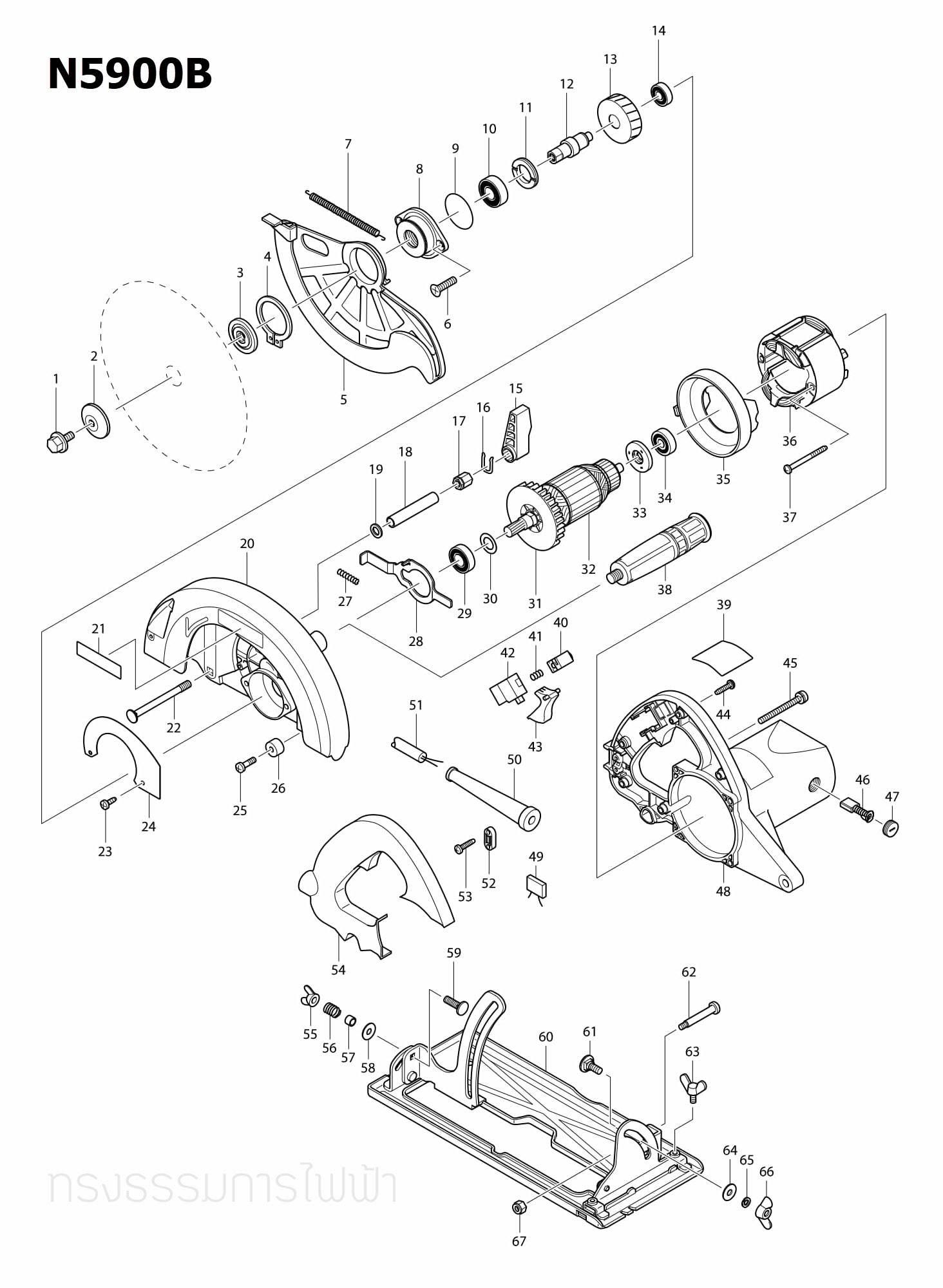 สกรูหัวสี่เหลี่ยม M6X16 เลื่อยวงเดือน Makita มากีต้า N5900B [#61] Pn.266330-1 (แท้) ##
