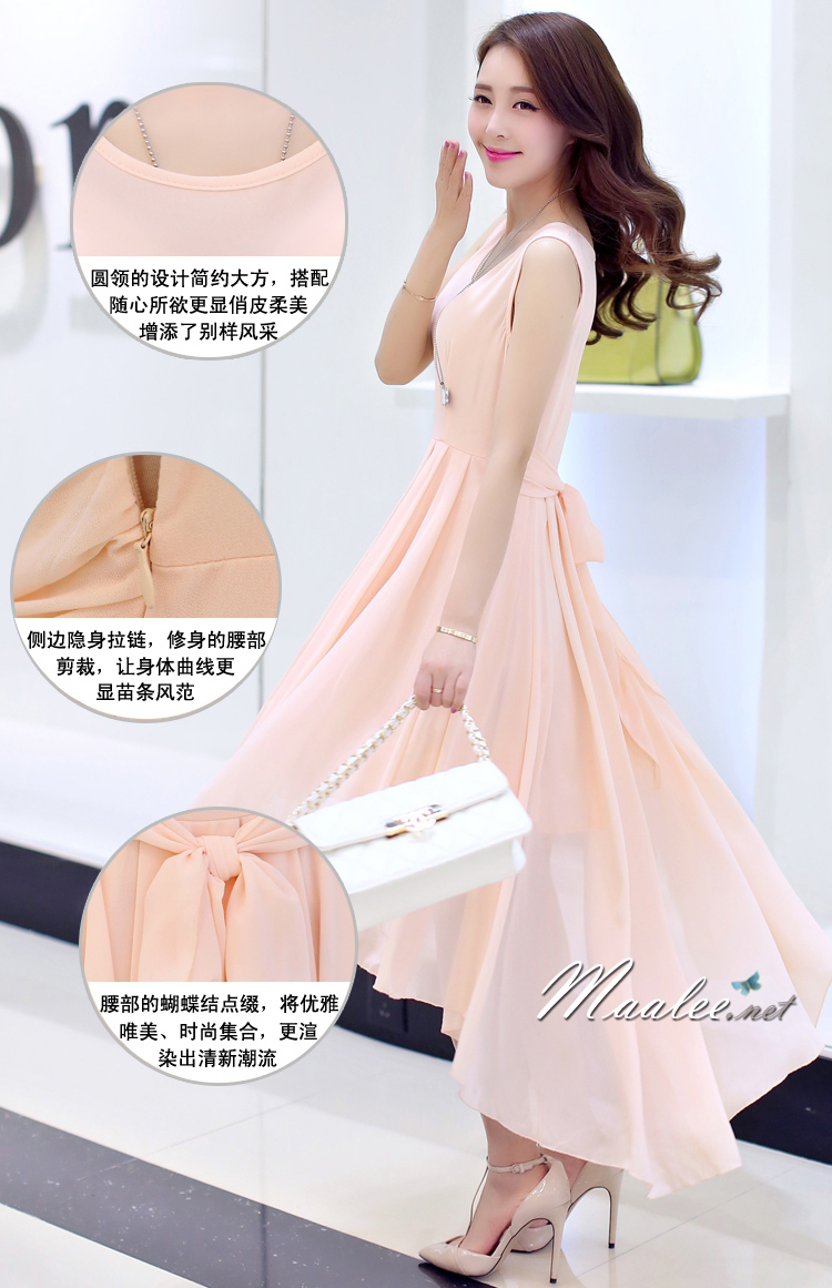 พร้อมส่ง ชุดออกงาน ชุดเดรสสั้น แขนกุด แบบหน้าสั้น/หลังยาว ผ้าชีฟอง ใส่สบาย สีฟ้า (ซิปข้างลำตัว) **เหลือเฉพาะไซส์ M**