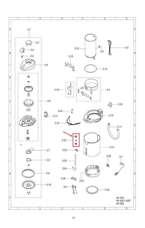 ชุดหัวท่อน้ำ+บอลล์วาล์ว กระติกน้ำร้อน ชาร์ป(Sharp) KP-19S, KP-20B, KP-Y20BT, KP-30S, KP-30ST, KP-31BT Pn.3C216ASY (แท้)