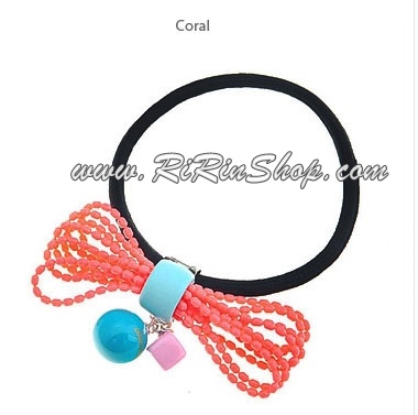 Aznavour ยางรัดผมโบว์เซลลูโลสห้อยจี้ทรงกลม ลูกเต๋า ( coral )