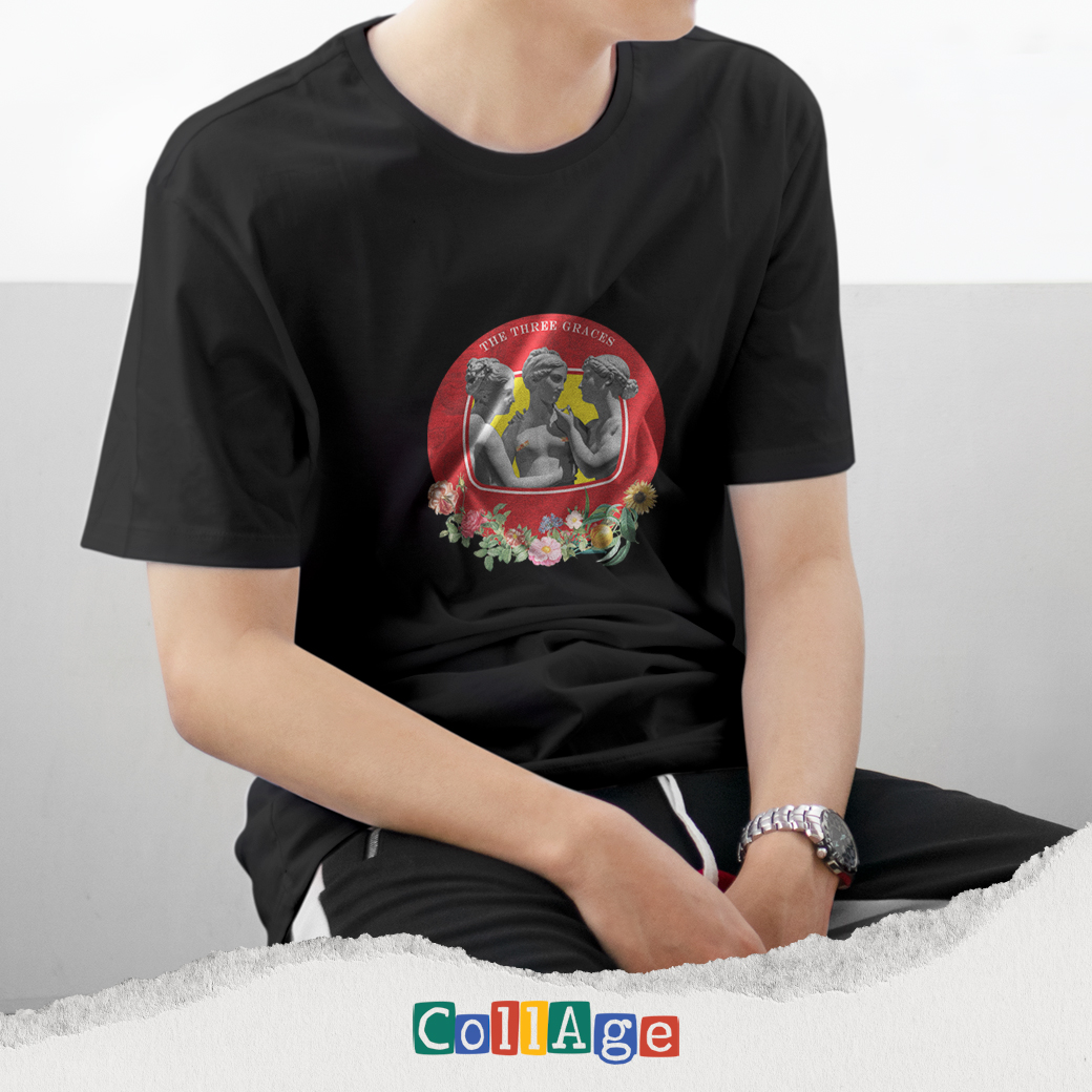 เสื้อยืดพิมพ์ลาย THE THREE GRACES I รหัส CEA00478 สีดำ #เสื้อยืด #Collage