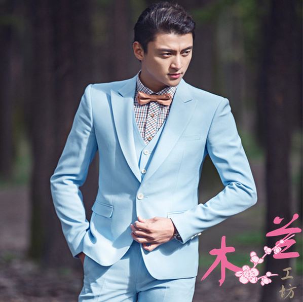 พร้อมเช่า ชุดสูทชาย สีฟ้า พร้อมเสื้อกั๊ก (เฉพาะไซส์ S)