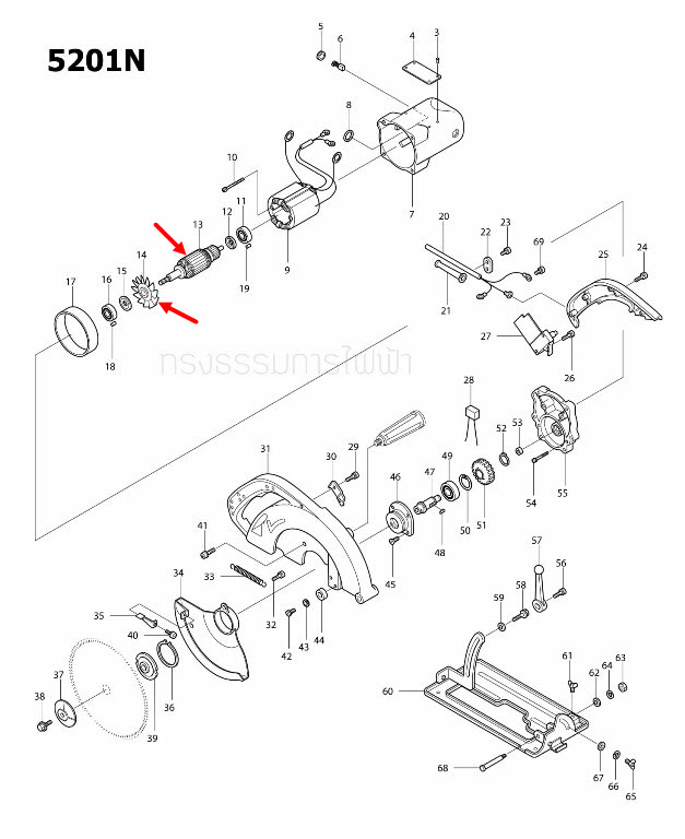 ทุ่น เลื่อยวงเดือน มากีต้า Makita รุ่น 5103N, 5201N (แท้)##(**)