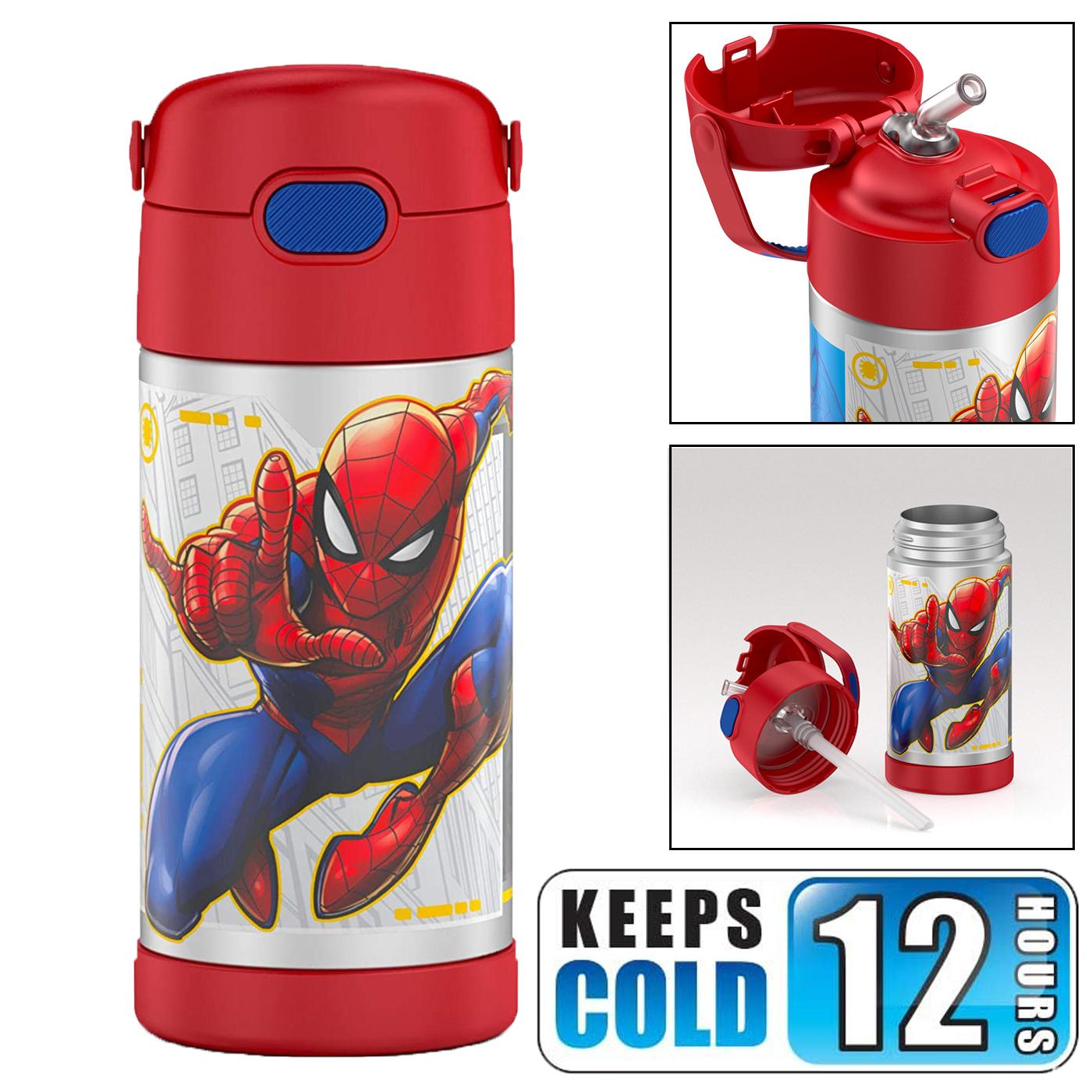 กระติกน้ำเก็บความเย็น Thermos Spider-Man 12oz FUNtainer Water Bottle with Bail Handle - Red New