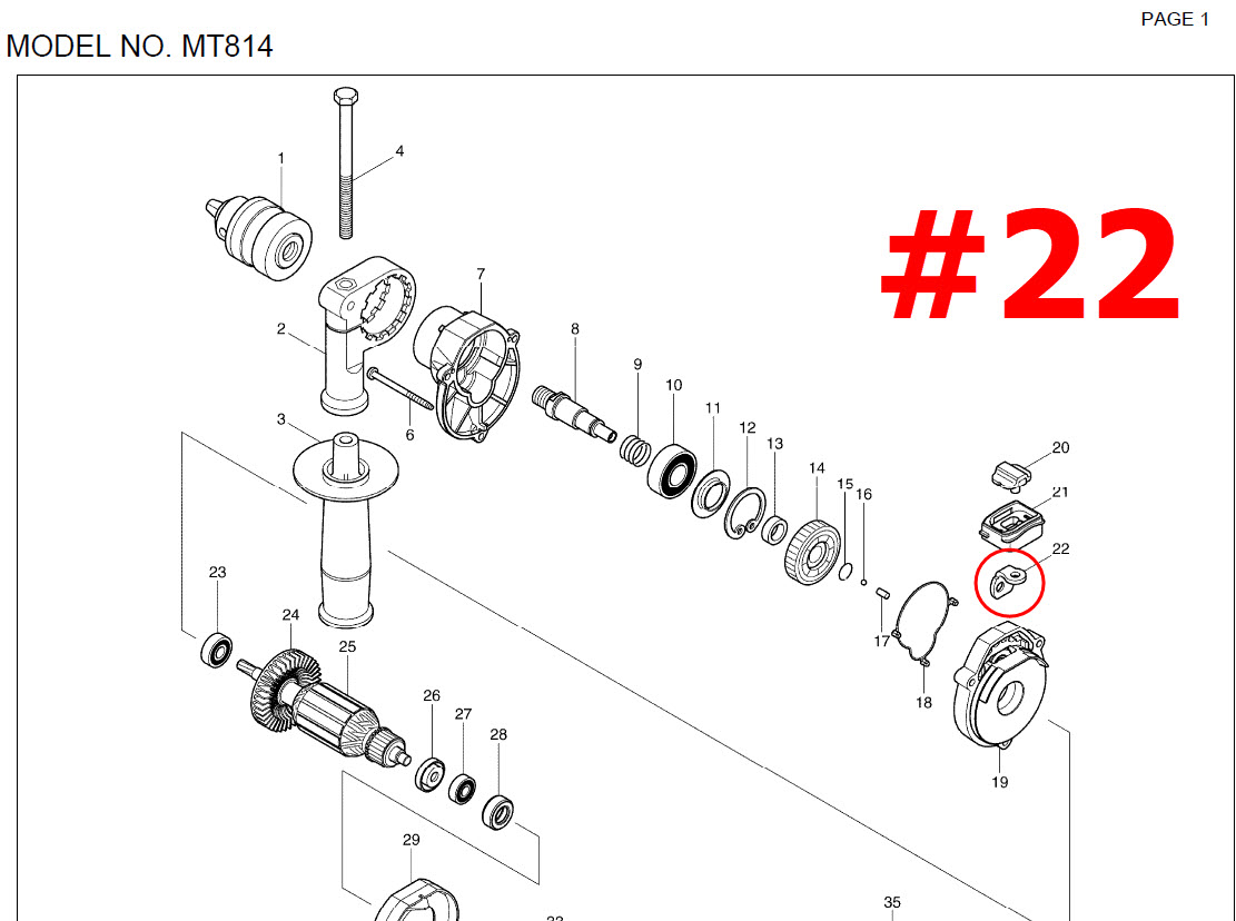 ตัวปรับกระแทก, ขาปรับเหล็ก สว่าน Maktec MT814, HP1630 [#22], M8100B Pn.345944-0 (แท้) ##(*)