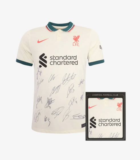 เสื้อลิเวอร์พูล2021 2022 ทีมเยือนพร้อมลายเซ็นทีมชุดใหญ่ มีใบรับรองของแท้