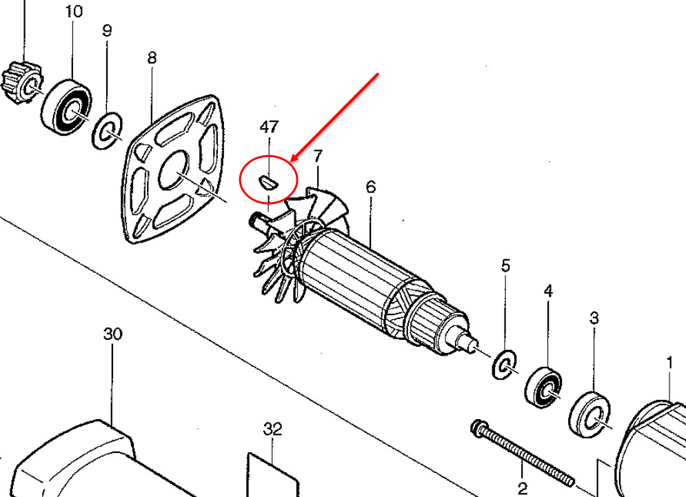 #WK01 ลิ่มล็อคเฟือง, ลิ่มล็อคปลายทุ่น หินเจียร4" Makita-Maktec MT954, MT958, 9500NB และรุ่นอื่นๆ