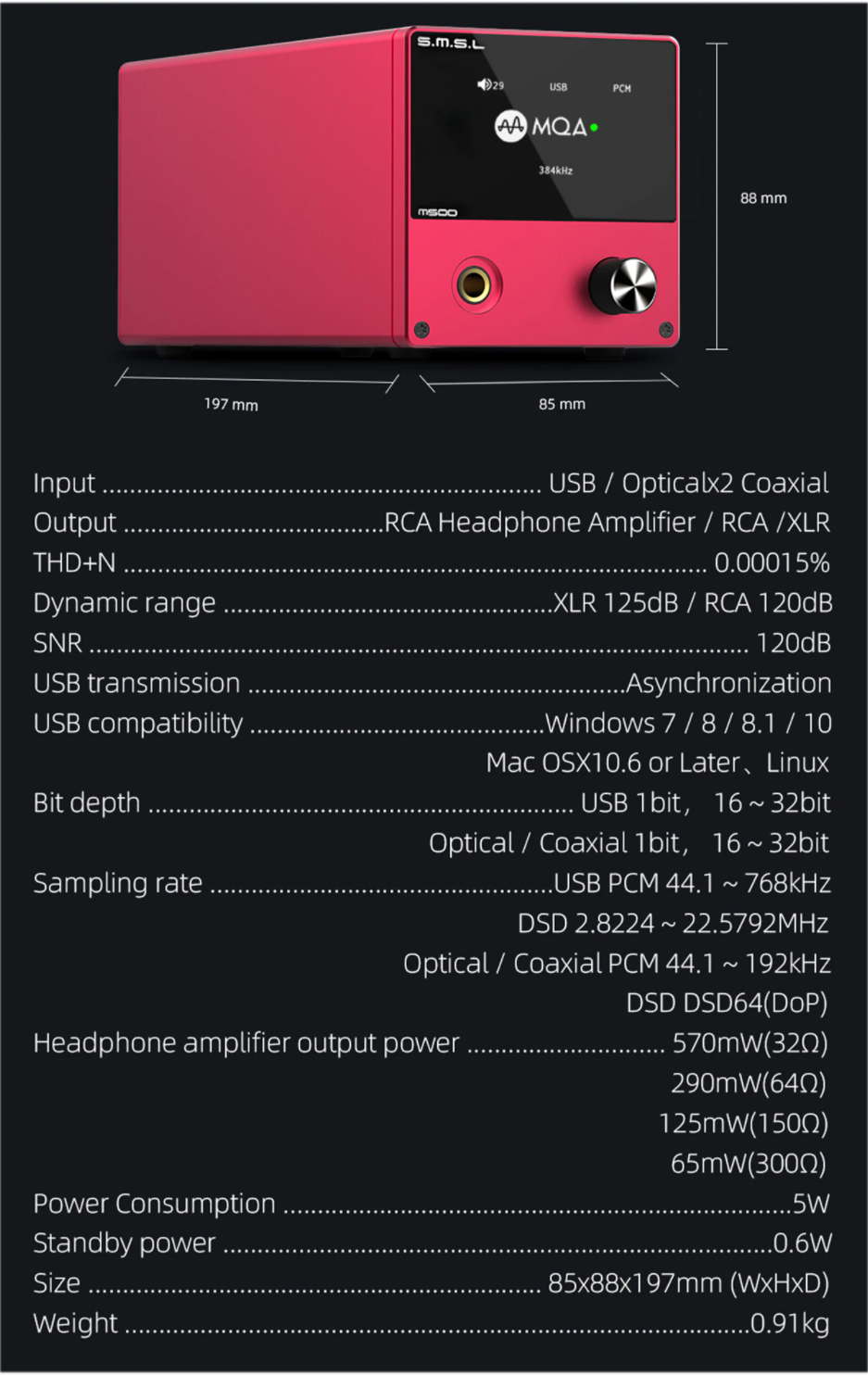 ขาย SMSL M500 DAC& ตั้งโต๊ะ ระดับ Hi-Res รองรับ MQA ประกันศูนย์ไทย