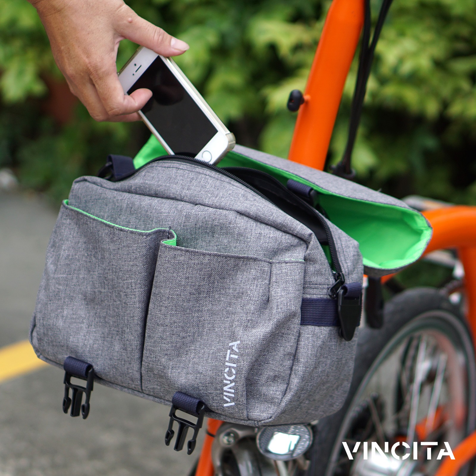 VINCITA B018D กระเป๋าหน้าแฮนด์คลิป KLICK FIX สำหรับจักรยานพับ DAHON, Brompton และอื่นๆ