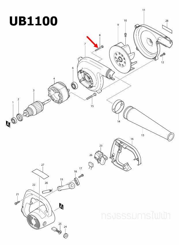 TAPPING SCREW4X35 เครื่องเป่าลม โบเออร์, จิ๊กซอว์ Makita มากีต้า UB1100 [#8], 4324 [#48], 4327, 4329 [#51], HP2051 [#13] Pn.266053-1 (แท้) ##