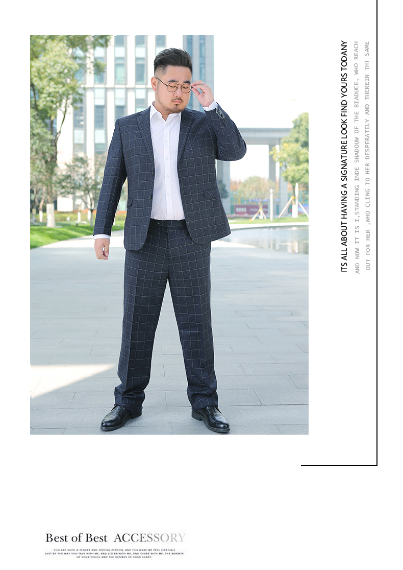 Pre-order ชุดสูทชาย พลัสไซส์ ลายตารางสีกรมท่า