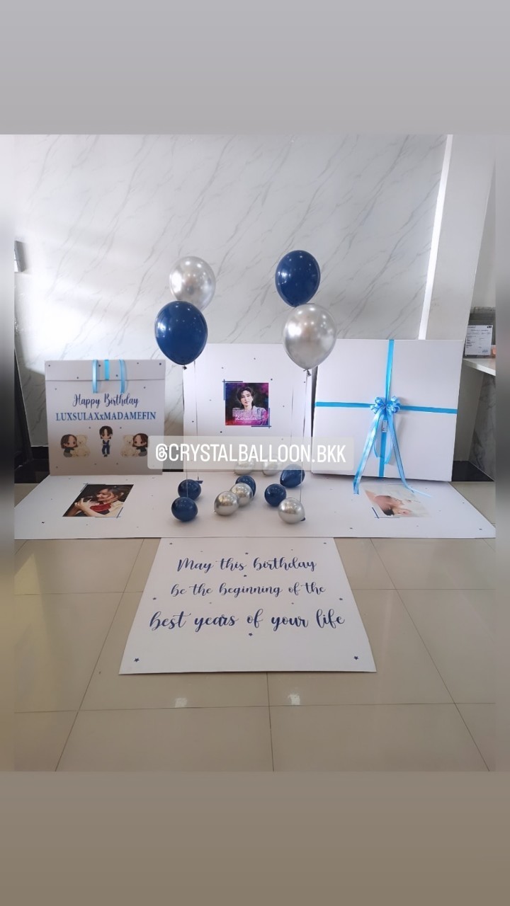 Happy Birthday Surprise Jumbo Box 36" กล่องเซอร์ไพรส์วันเกิด พร้อมตกแต่ง ลูกโป่งโครเมี่ยม 4 ลูก สามารถใส่ รูปได้ 2 รูป สามารถเปลี่ยนสีลูกโป่ง/เปลี่ยนข้อความได้