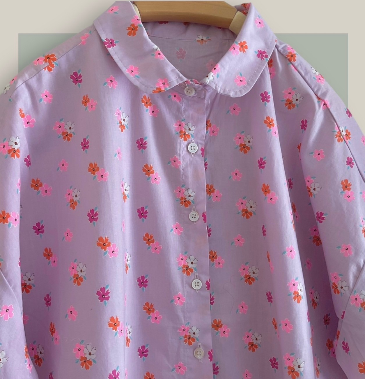 เสื้อผ้าฝ้ายลายดอกไม้ทรงโอเวอร์ไซส์