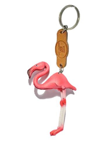 พร้อมส่ง พวงกุญแจหนังแท้ Handmade รูปนกฟลามิงโก้