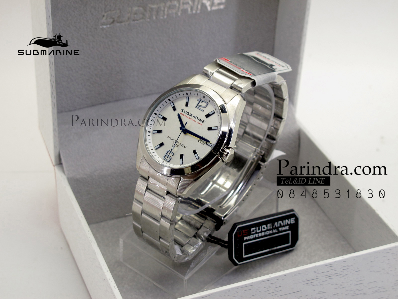 นาฬิกา US submarine Professional Time แสตนเลนแท้เกรดดี รุ่น SUB039 หน้าปัดขาว ขีดสีน้ำเงินเข้ม