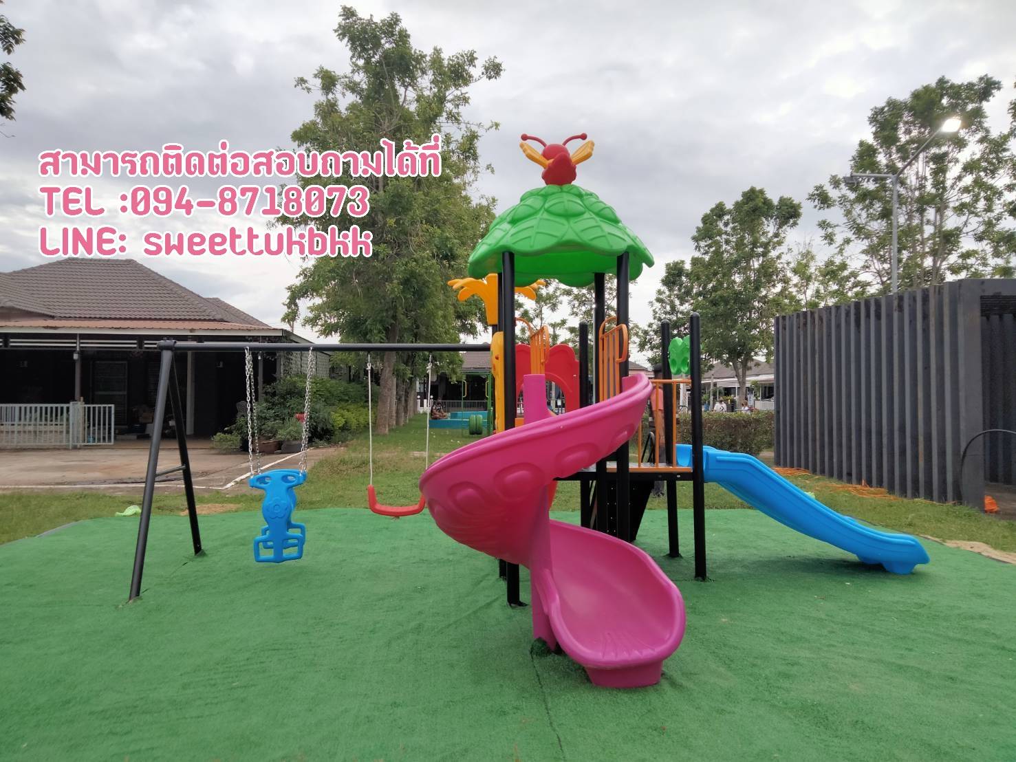 เครื่องเล่นสนาม-ชุด-เจ้าผีเสื้อพร้อมชิงช้า-สีเขียว