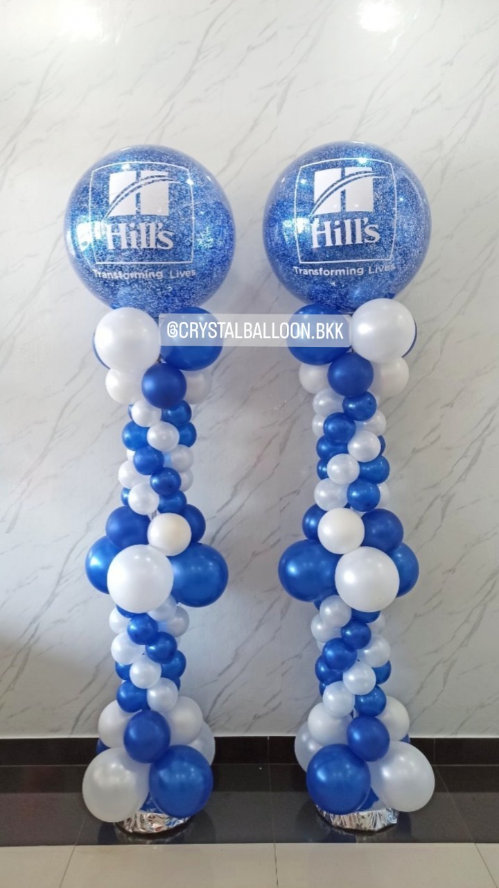 เสาลูกโป่ง เปิดร้าน Bubble ขนาด 24" กลิตเตอร์สีน้ำเงิน 2 เสา พร้อมตกแต่ง สามารถเปลี่ยนสีลูกโป่ง/เปลี่ยนข้อความ/เปลี่ยนขนาดได้
