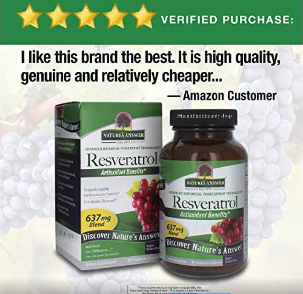 Nature's Answer Resveratrol 637 mg 60 Vegetarian Capsules