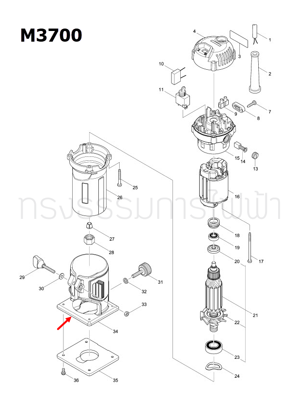ปลอกใส ทริมเมอร์ Maktec-Makita MT372, M3700, M3700B [#34] Pn.454022-6 (แท้) ## (**)