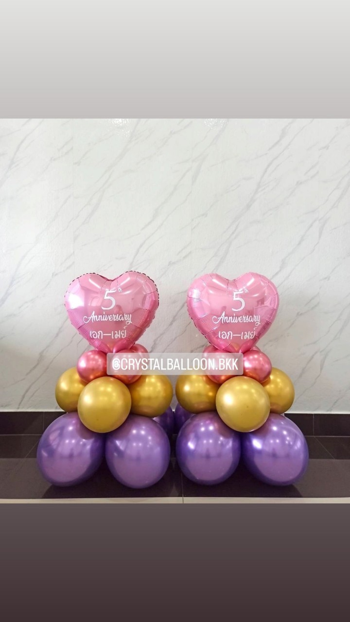 ลูกโป่ง Anniversary ฟอยล์หัวใจ ขนาด 18" สีชมพู 2 ชิ้น พร้อมตกแต่ง สามารถเปลี่ยนสีลูกโป่ง/เปลี่ยนสี-ฟอยล์ตกแต่งได้